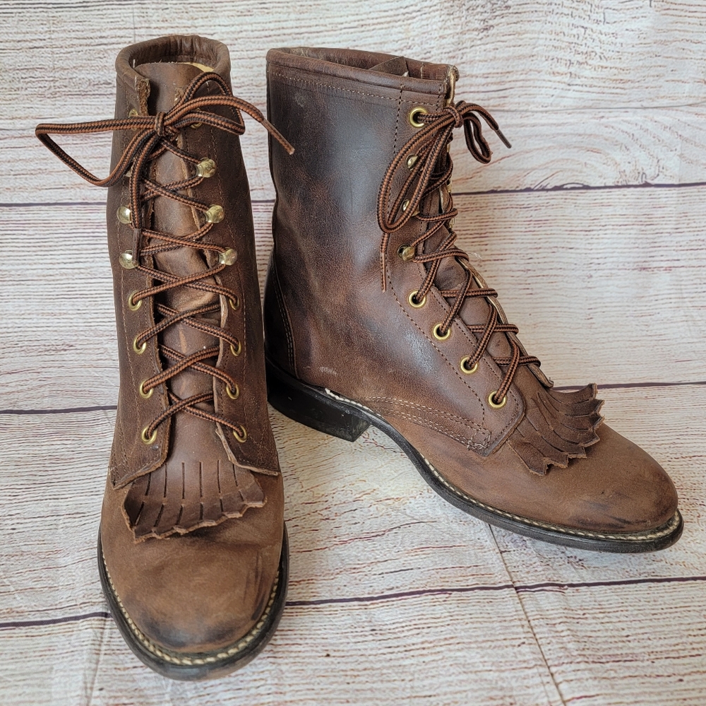 Womens Laredo 112 Leather Lace Up Kiltie Boots 7.5